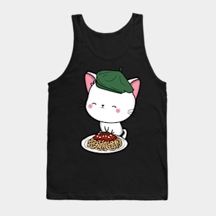 Cat eating Spaghetti - White Angora Cat Tank Top
